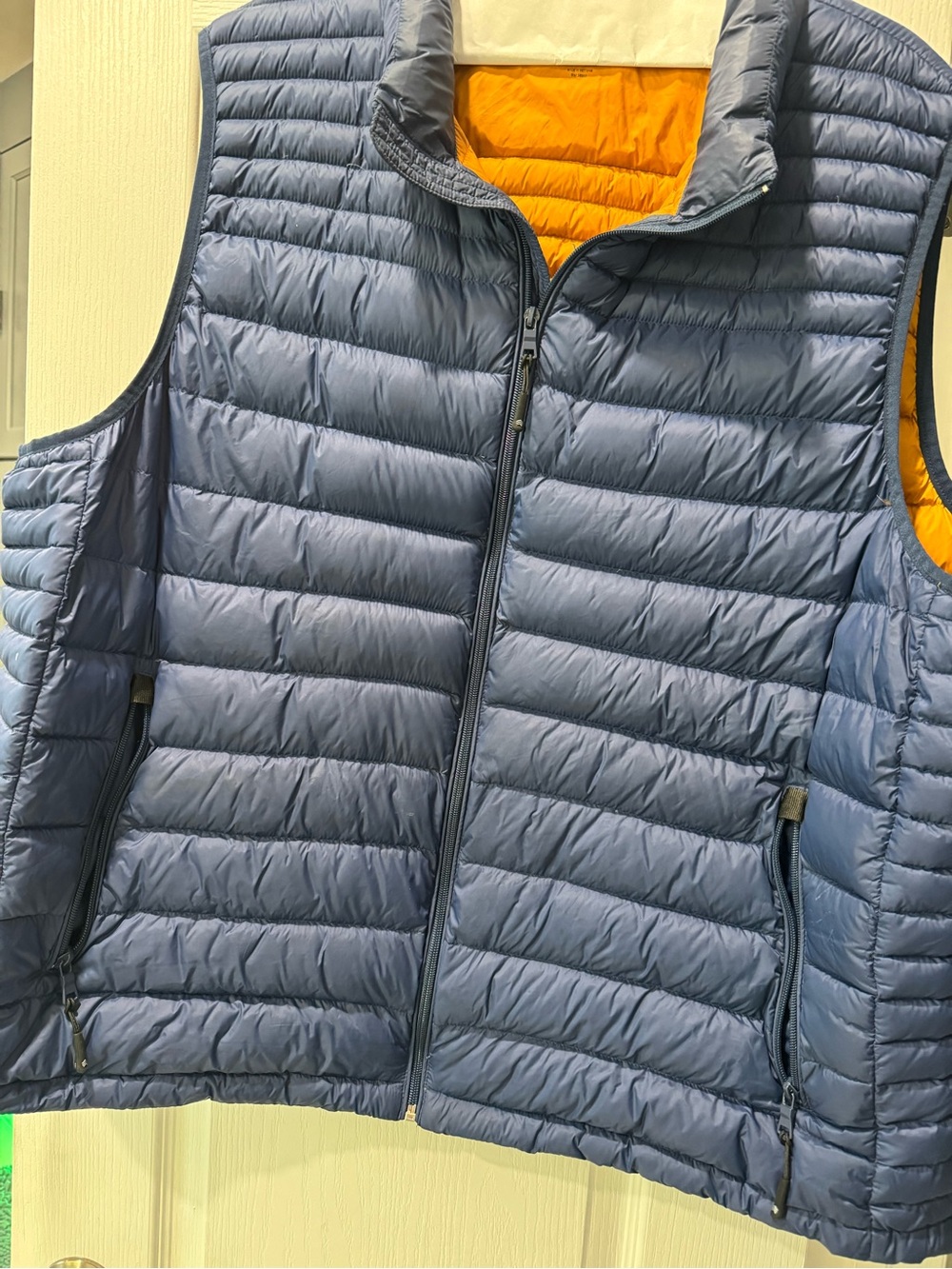 Men's Quilted Puffer Vest - Navy with Orange Lining